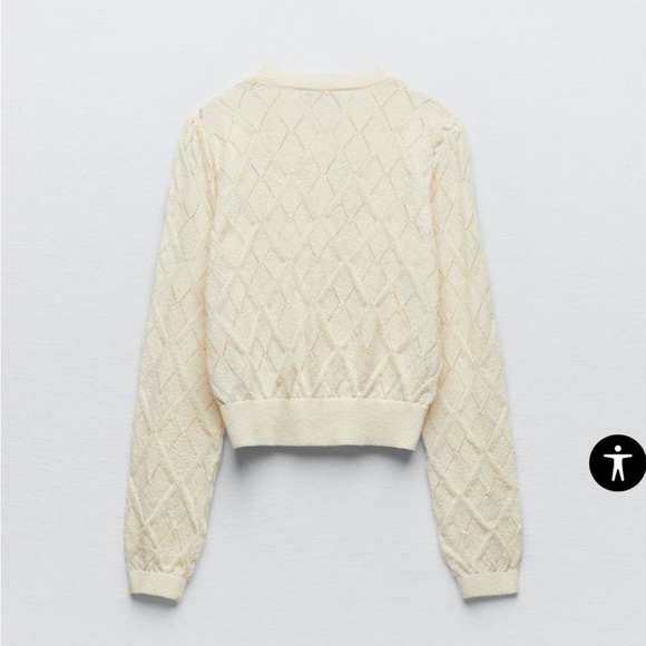 NWT Zara matching set pointelle knit crop top and cardigan in ecru - Picture 9 of 12